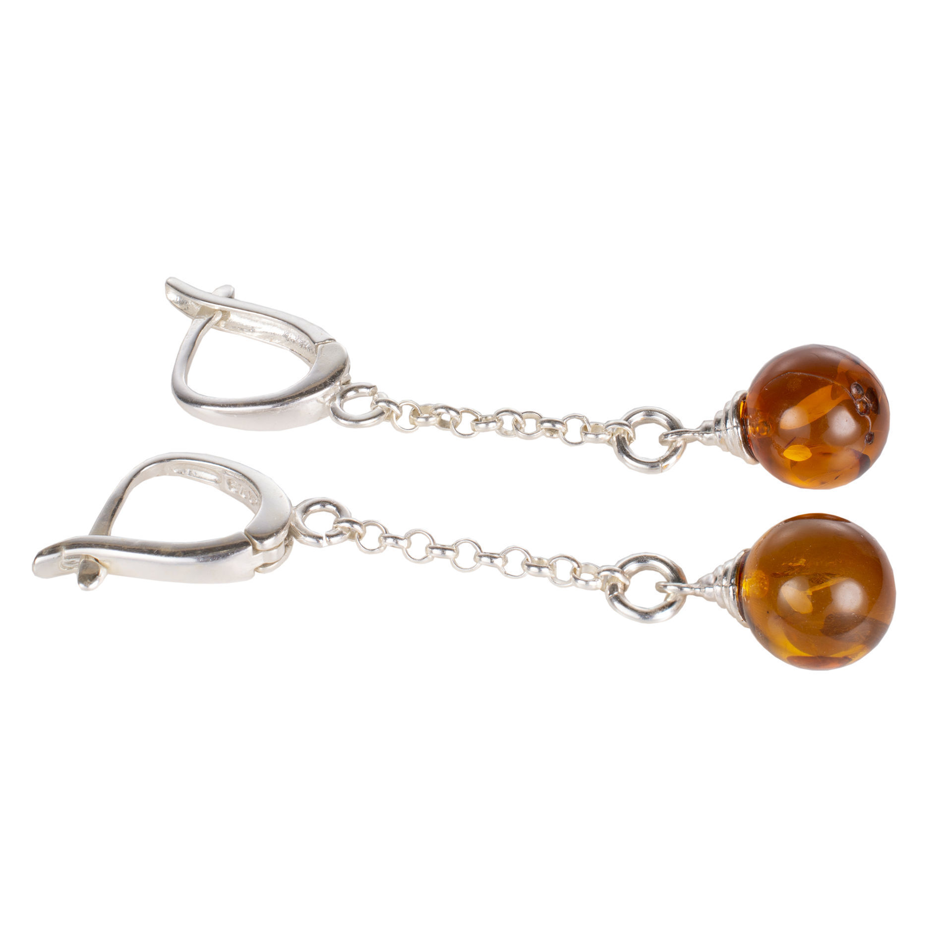 Sterling Silver Baltic Honey Amber English Lock Earrings "Elidee"