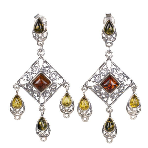 Sterling Silver and Baltic Multicolored Amber Earrings "Fay"