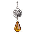 Sterling Silver and Baltic Amber Vintage Style Rose Pendant