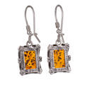 Sterling Silver and Baltic Amber Kidney Hook Honey Amber Rectangle Earrings