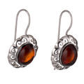Amber Jewelry - Sterling Silver Baltic Cherry Amber Fish Hook Earrings