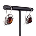 Amber Jewelry - Sterling Silver Baltic Cherry Amber Fish Hook Earrings