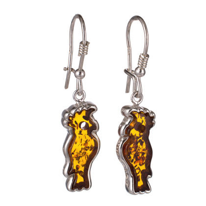 Sterling Silver and Baltic Amber Kidney Hook Honey Amber Parrot Earrings