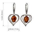 Amber Jewelry - Sterling Silver and Baltic Honey Amber French Leverback Earrings "Hearts"