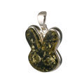 Sterling Silver Green Baltic Amber Bunny Pendant
