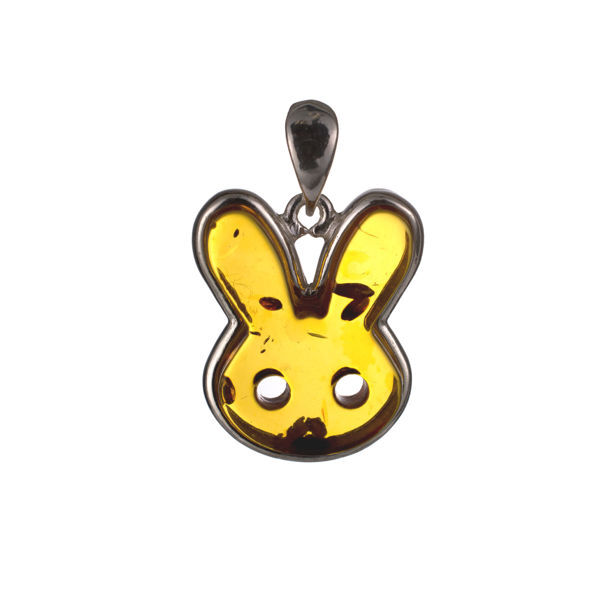Sterling Silver Honey Baltic Amber Bunny Pendant