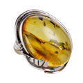 Hand Made Sterling Silver and Baltic Light Honey  Amber Ring; Size 8