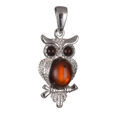 Sterling Silver and Baltic Cherry Amber Owl Pendant