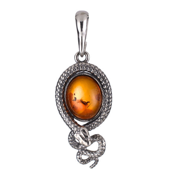 Sterling Silver and Baltic Honey Amber Snake Pendant