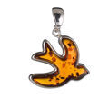 Sterling Silver Honey Baltic Amber Swallow Pendant