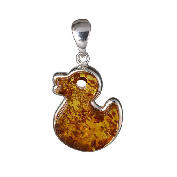 Sterling Silver Honey Baltic Amber Duck Pendant