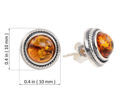 GIA Certified Sterling Silver and Round Baltic Honey Amber Stud Earrings