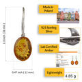 Sterling Silver and Baltic Amber French Leverback  Honey Amber Oval Earrings "Alaina"