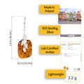 GIA Certified Sterling Silver Baltic Honey Amber Earrings "Fern",  SKU: 053926488629