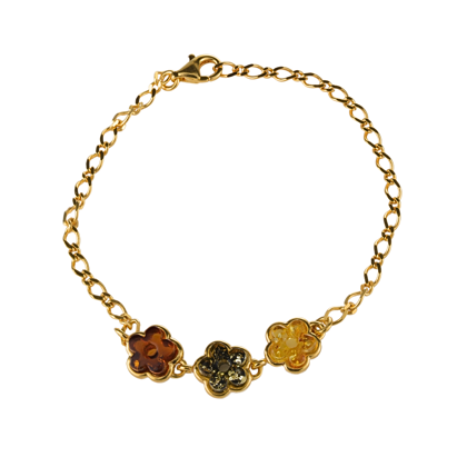 Gold Plated Sterling Silver and Multicolored Baltic Amber Bracelet
