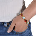 Gold Plated Sterling Silver and Baltic Cherry Amber and Turquoise Adjustable Bracelet
