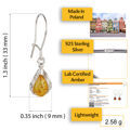 Sterling Silver and Baltic Amber Pear Shaped Earrings