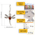 Sterling Silver and Baltic Honey Amber Kidney Hook  Dragonfly Earrings