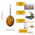Sterling Silver and Baltic Amber French Leverback  Honey Oval Earrings "Lois"