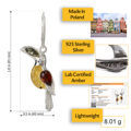 Sterling Silver and Baltic Amber French Leverback  Toucan Earrings