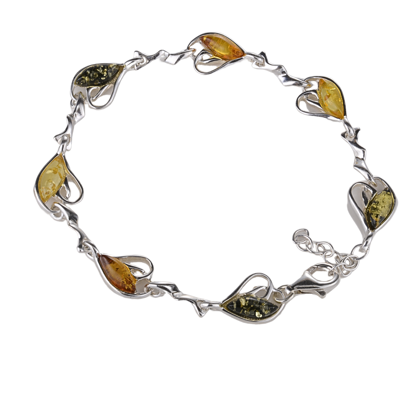 Sterling Silver Baltic Multicolored Amber Bracelet