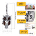 Sterling Silver and Baltic Amber French Lever Back  Owl Earrings