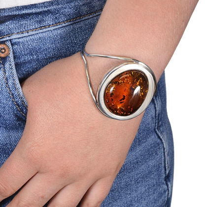 Hand Made Sterling Silver Honey Baltic Amber Cuff Bracelet