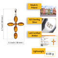 Sterling Silver and Baltic Amber Cross Pendant  (Large)