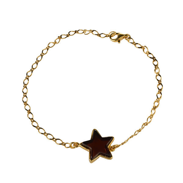 Gold Plated Sterling Silver and Baltic Cherry Amber Star Bracelet