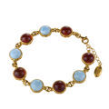 Gold Plated Sterling Silver and Baltic Cherry Amber and Turquoise Adjustable Bracelet