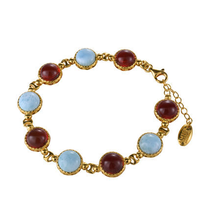 Gold Plated Sterling Silver,  Cherry and Turquoise Adjustable Baltic  Amber Bracelet, Amber Jewelry Collection