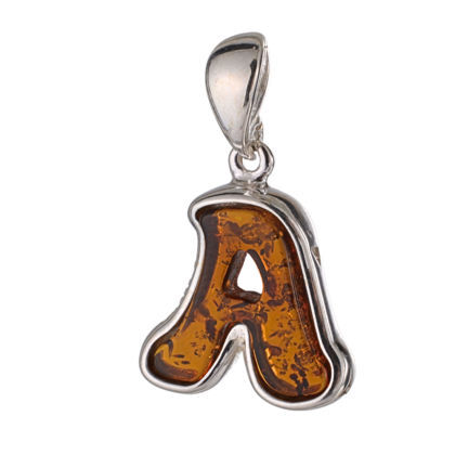 Sterling Silver and Baltic Amber A-Z Initial Pendant Necklace