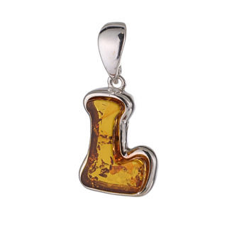 Sterling Silver and Baltic Amber L Initial Pendant Necklace