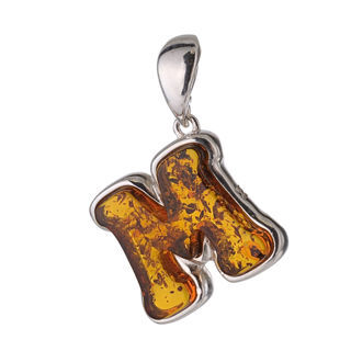 Sterling Silver and Baltic Amber M Initial Pendant Necklace