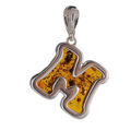 Sterling Silver and Baltic Amber M Initial Pendant Necklace