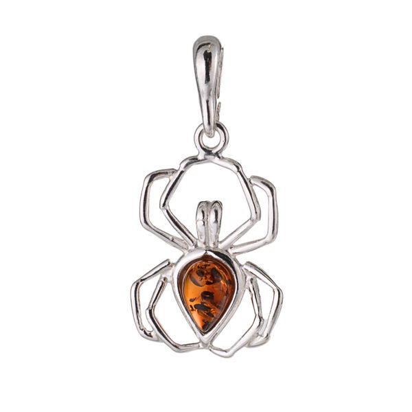 Sterling Silver and Baltic Amber Spider Pendant