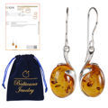 GIA Certified Sterling Silver and Baltic Honey Amber Oval Earrings