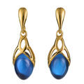 Gold Plated 925 Sterling Silver Blue Baltic Amber Dangling Earrings