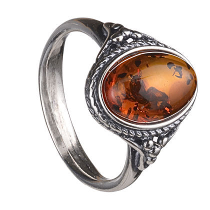 Sterling Silver Baltic Honey Amber Oval Ring