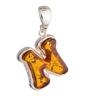 Sterling Silver and Baltic Amber N Initial Pendant Necklace