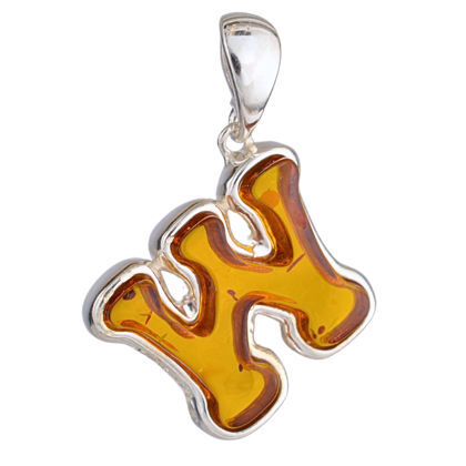 Sterling Silver and Baltic Amber W Initial Pendant Necklace