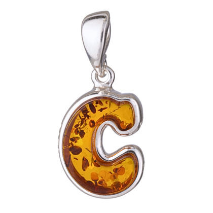 Sterling Silver and Baltic Amber C Initial Pendant Necklace