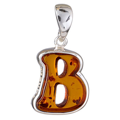 Sterling Silver and Baltic Amber B Initial Pendant Necklace