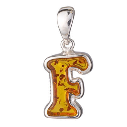 Sterling Silver and Baltic Amber F Initial Pendant Necklace