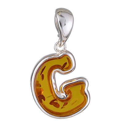 Sterling Silver and Baltic Amber G Initial Pendant Necklace