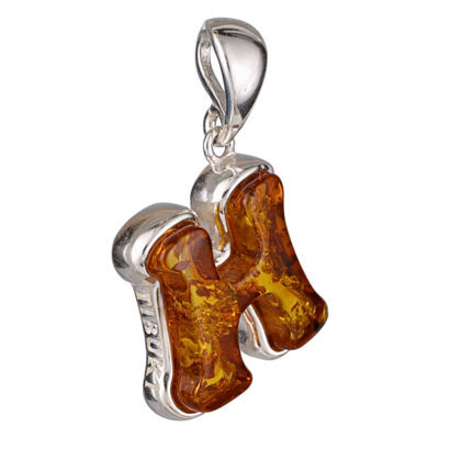 Sterling Silver and Baltic Amber H Initial Pendant Necklace