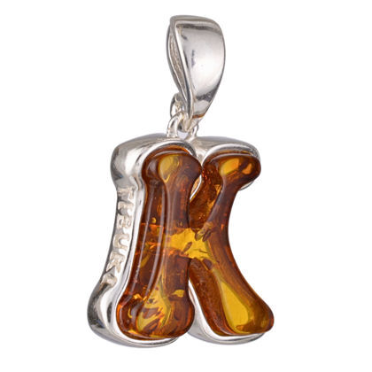 Sterling Silver and Baltic Amber K Initial Pendant Necklace