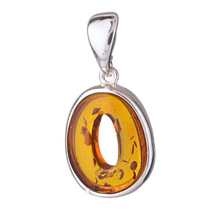 Sterling Silver and Baltic Amber O Initial Pendant Necklace