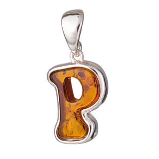 Sterling Silver and Baltic Amber P Initial Pendant Necklace