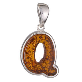 Sterling Silver and Baltic Amber Q Initial Pendant Necklace